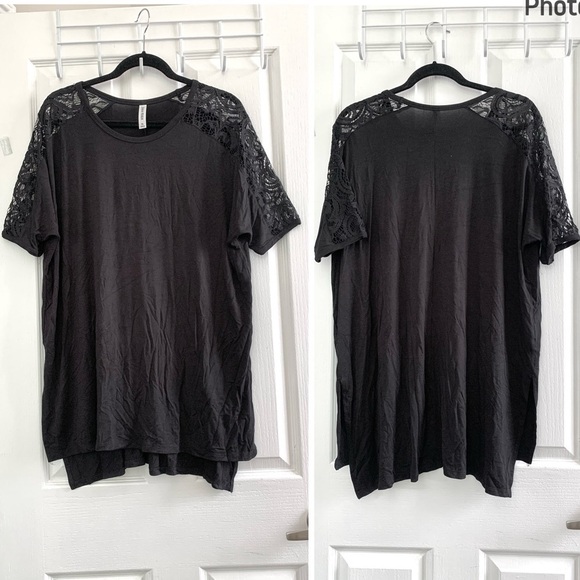 Zenana Outfitters Tops - Zenana Premium black lace top office plus size blouse short sleeve casual shirt